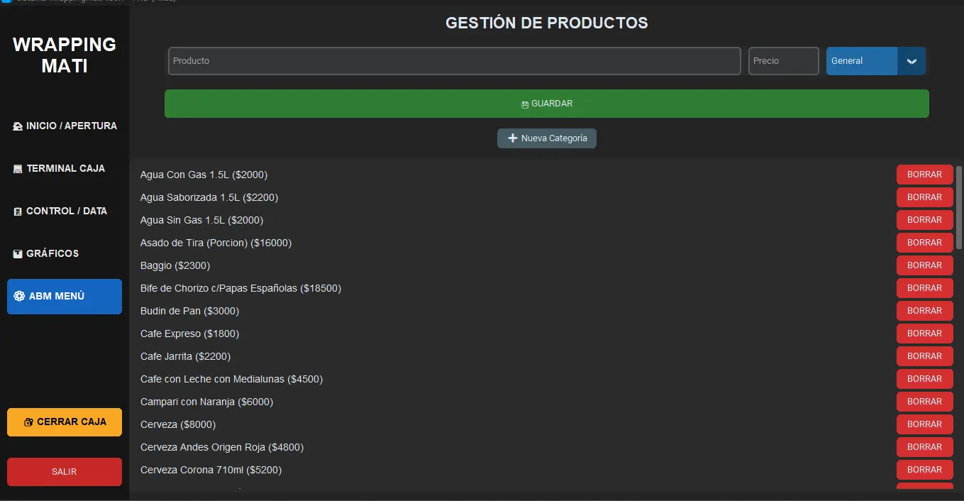 Gestión de productos y pantalla de cocina — Wrapping POS Paraná